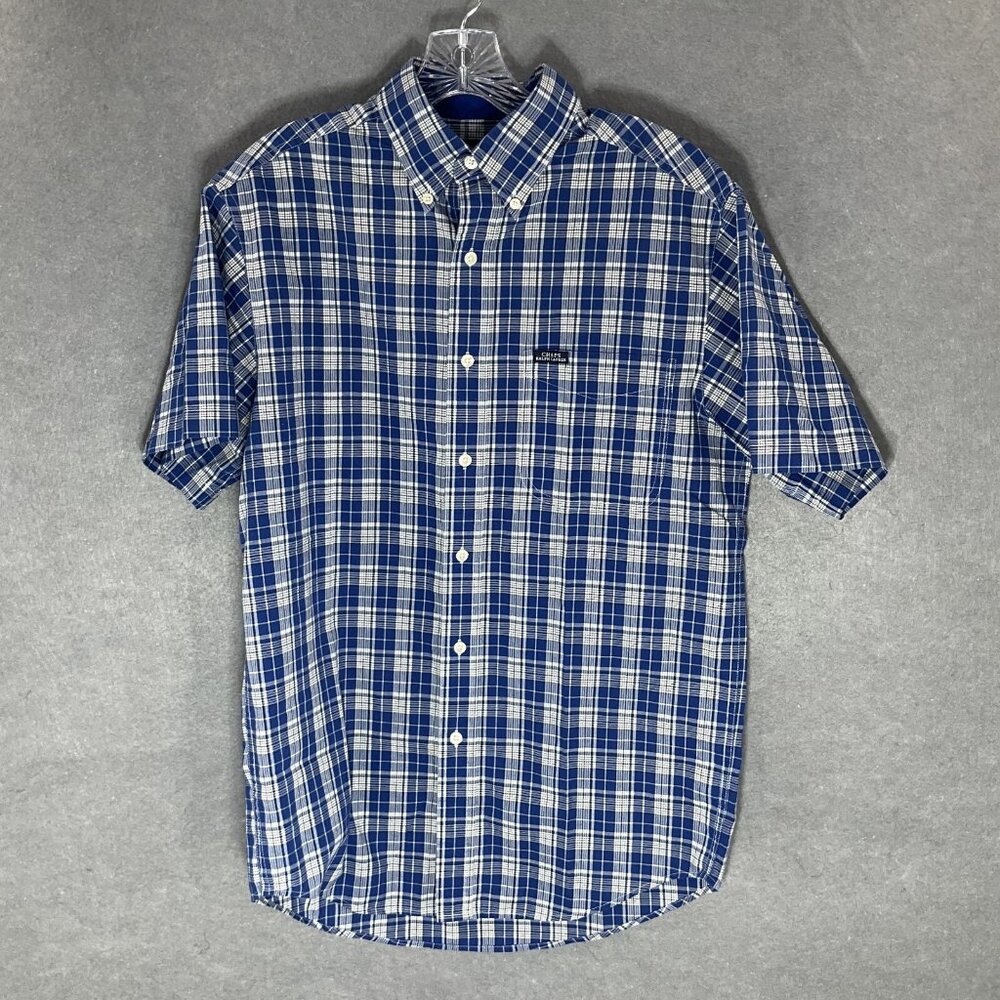 Chaps Ralph Lauren Vintage Button Shirt Mens Sz Small Blue Plaid Short‎ Sleeve